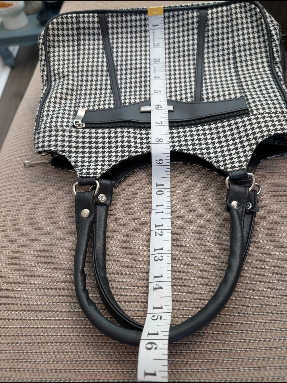 Black & White Houndstooth Shoulder Bag with Black Trim